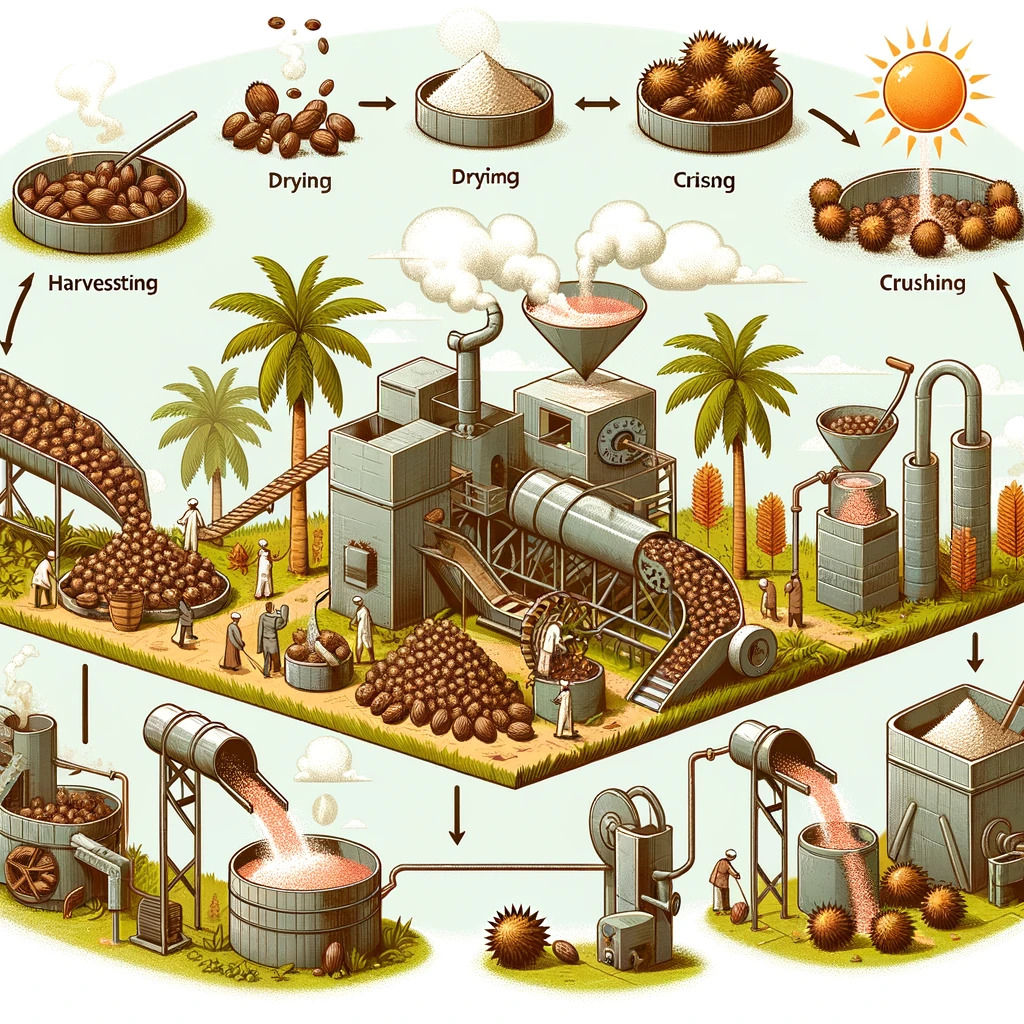 Illustration of the extraction process of Ricinus Communis L. oil.