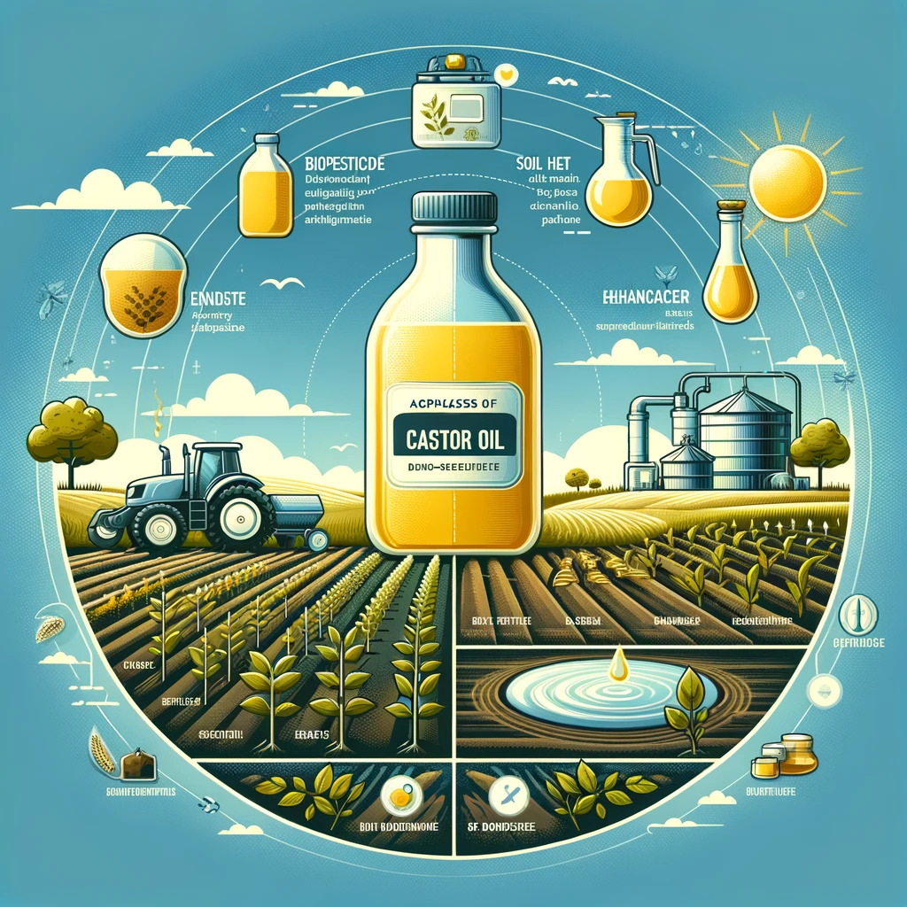 Graphic representation of the uses of castor oil in agriculture.