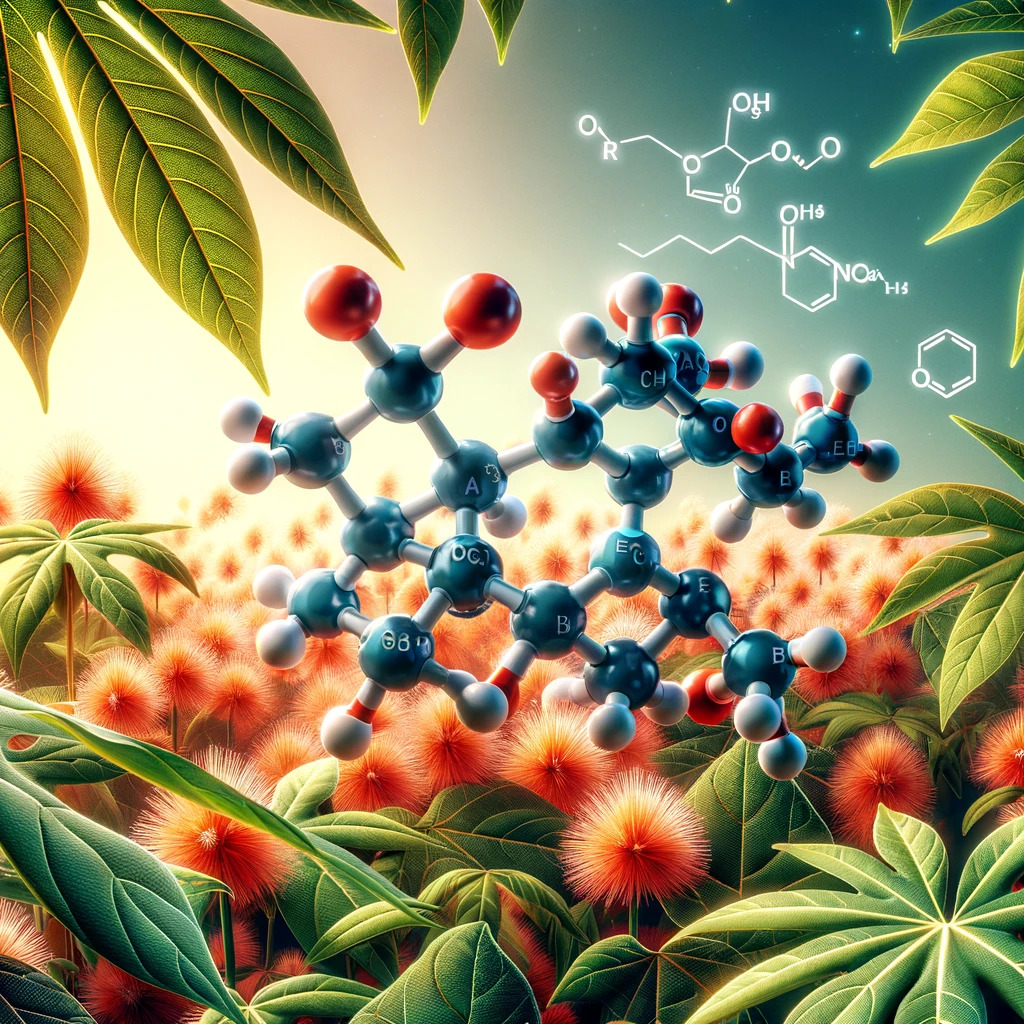 Imagem da estrutura molecular do etil dodecanoato, derivado de Ricinus Communis L.