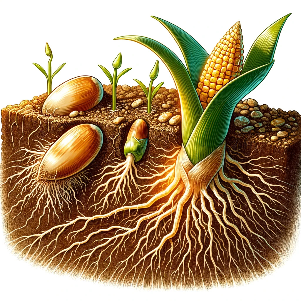 Development of corn during the vegetative growth phase.