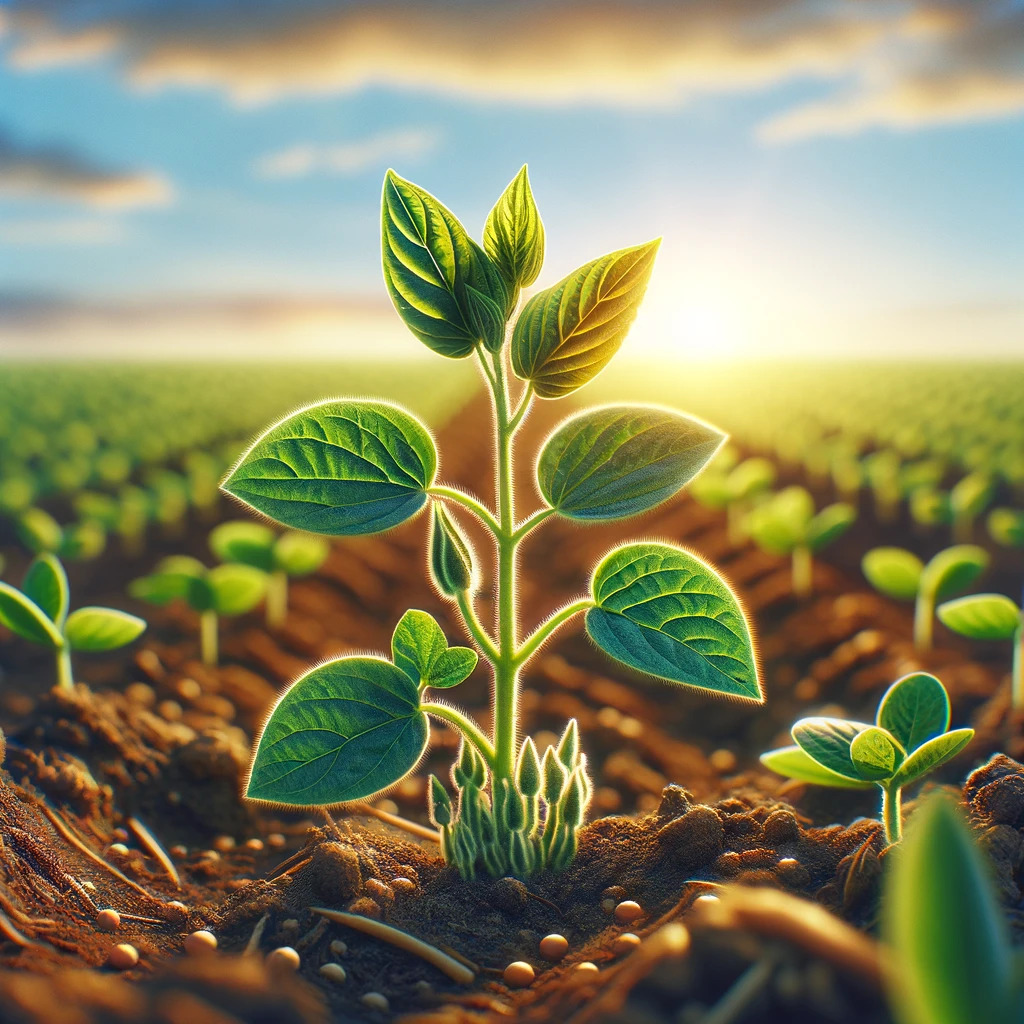 Planta de soja en etapa de desarrollo vegetativo en campo