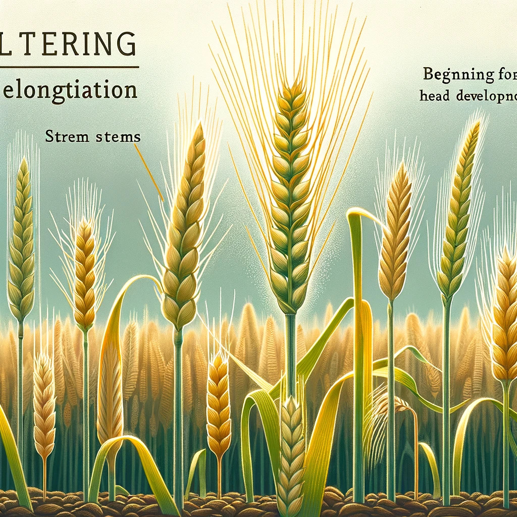 Tillering process in a wheat plant showing multiple stems