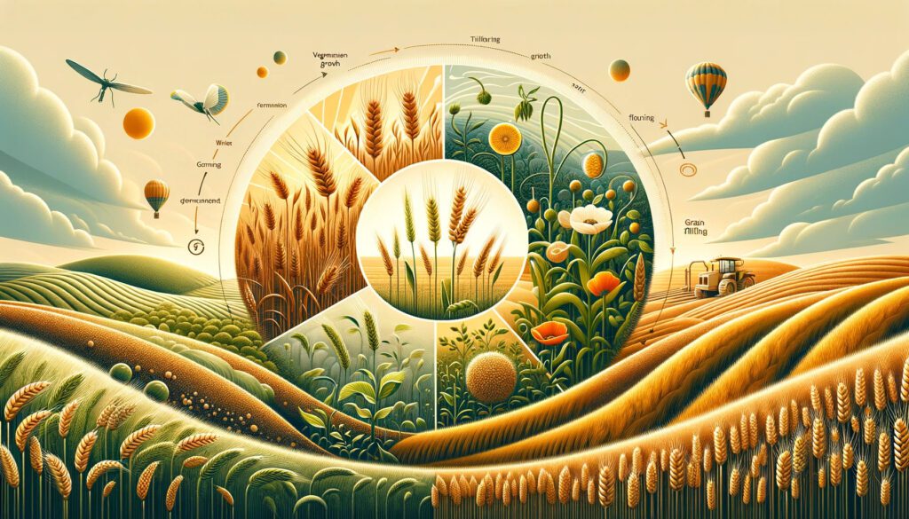 Collage of the phenological stages of wheat in an agricultural field