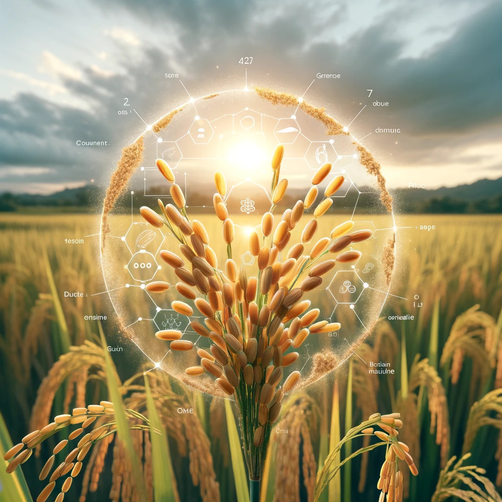 Espigas de arroz durante a fase de floração