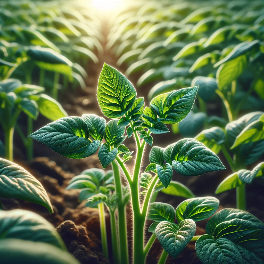 Plantas de batata durante o crescimento vegetativo.