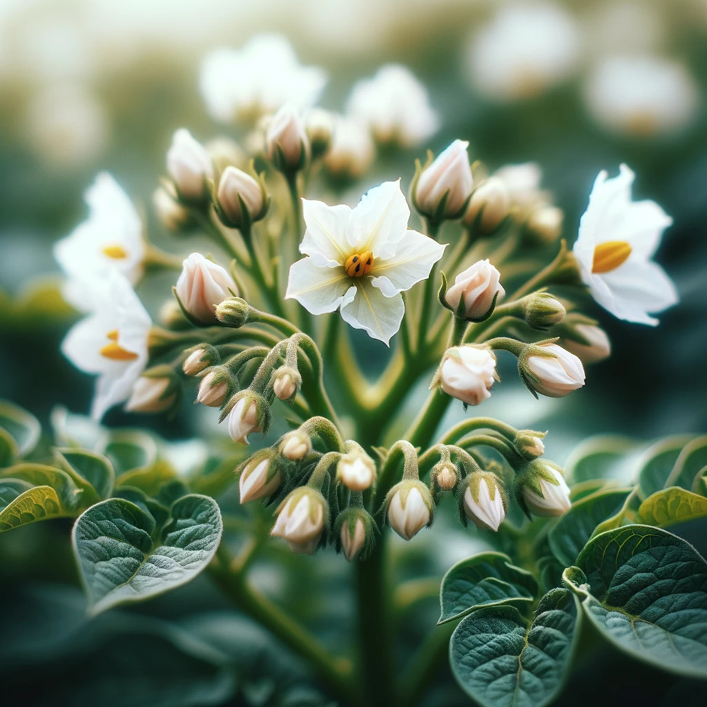 Plantas de batata em estágio de floração.