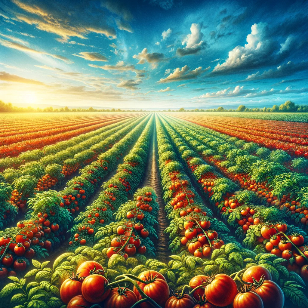 Vibrant tomato field illustrating healthy growth.