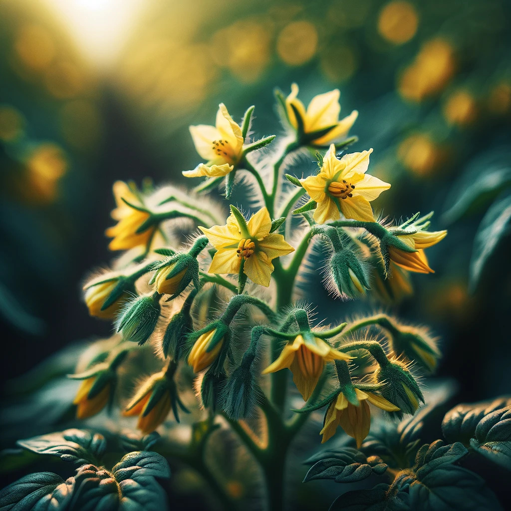 Plantas de tomate em estágio de floração.