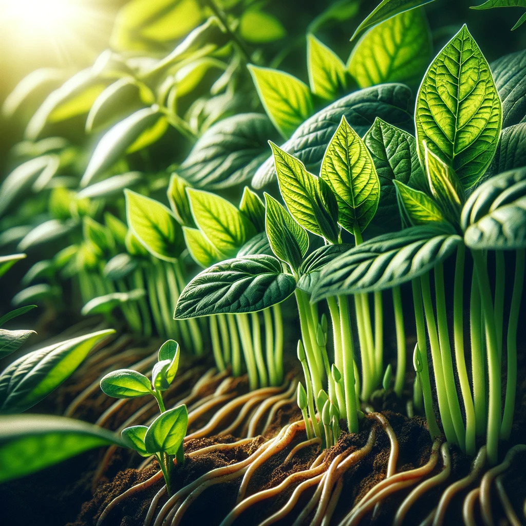 Plantas de feijão durante o crescimento vegetativo.