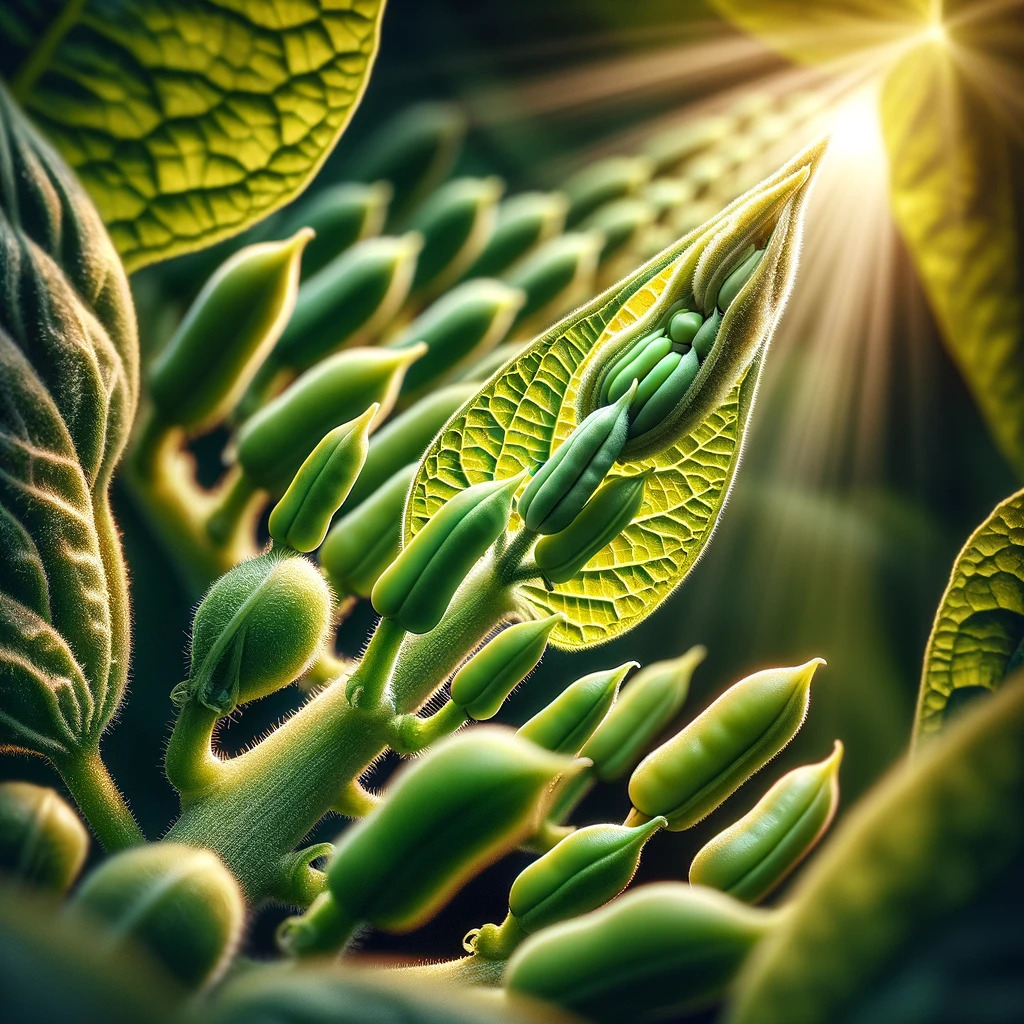 Bean plant with developing pods.