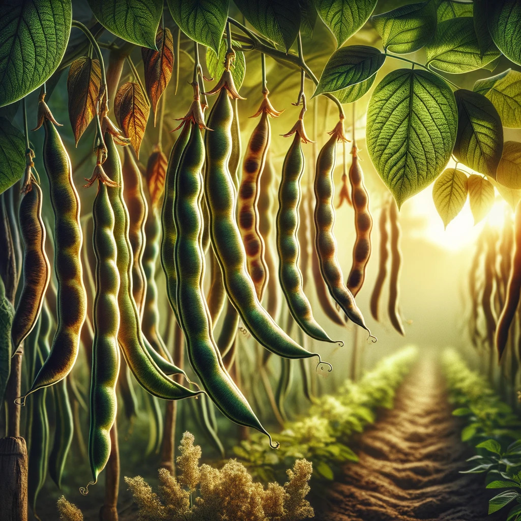 Bean field with ripe pods ready for harvest.