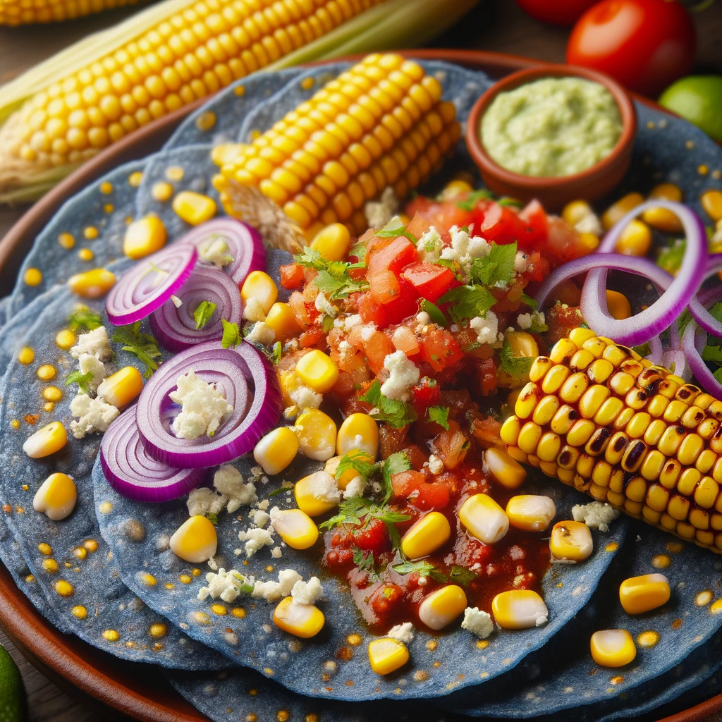 Prato mexicano destacando o uso culinário do milho nativo.