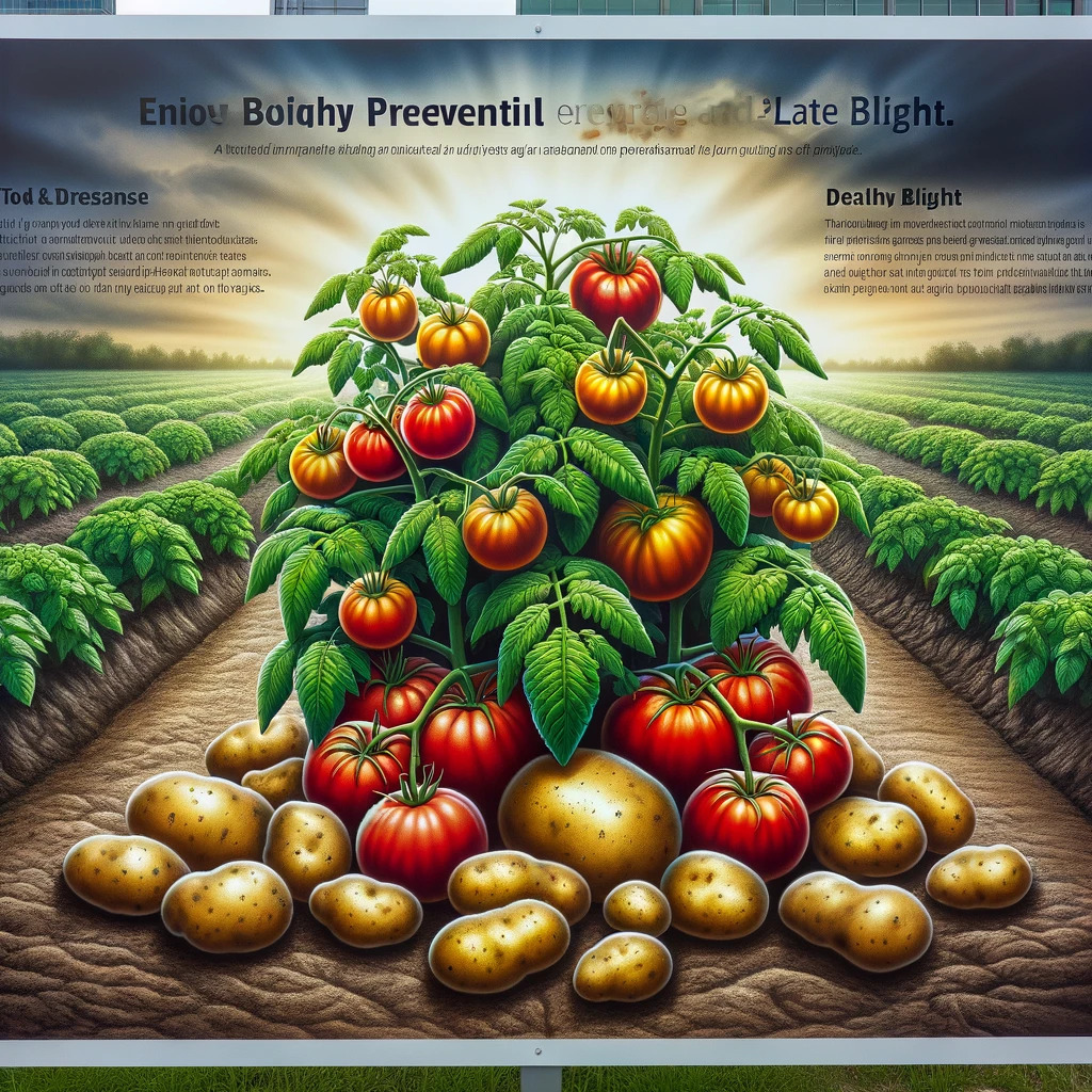 Healthy and disease-free tomatoes and potatoes in the field.