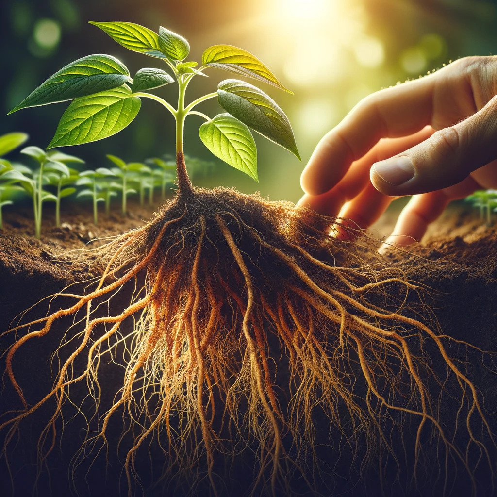 Healthy plants with strong and healthy root systems, indicating successful root rot management.