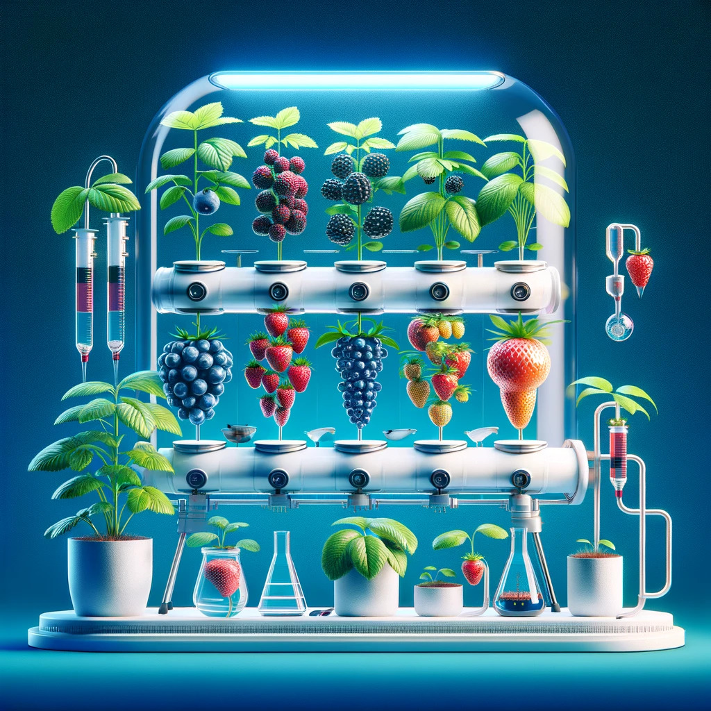 Hydroponic system with berries.