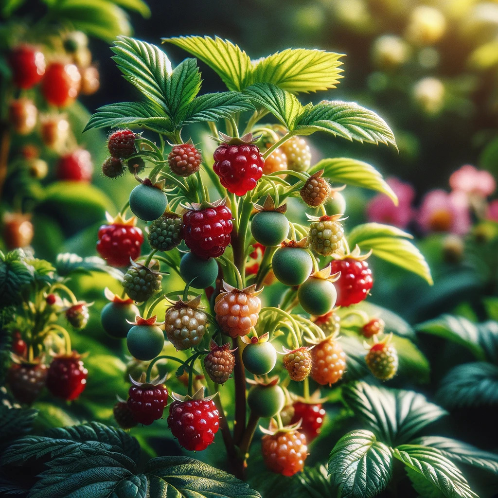 Plantas de berries saludables con frutos maduros en un jardín.