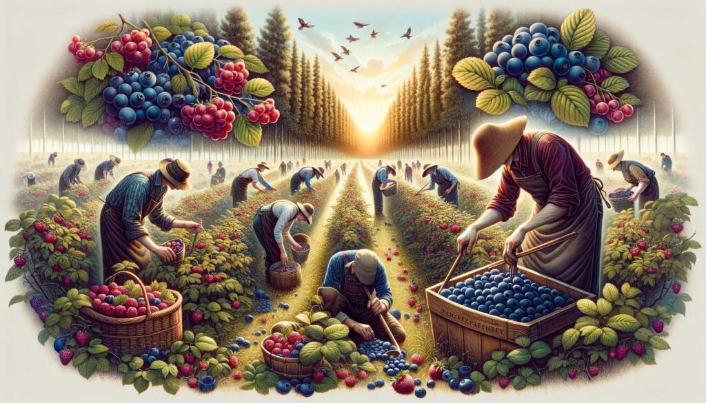 Harvesting ripe berries in a field.