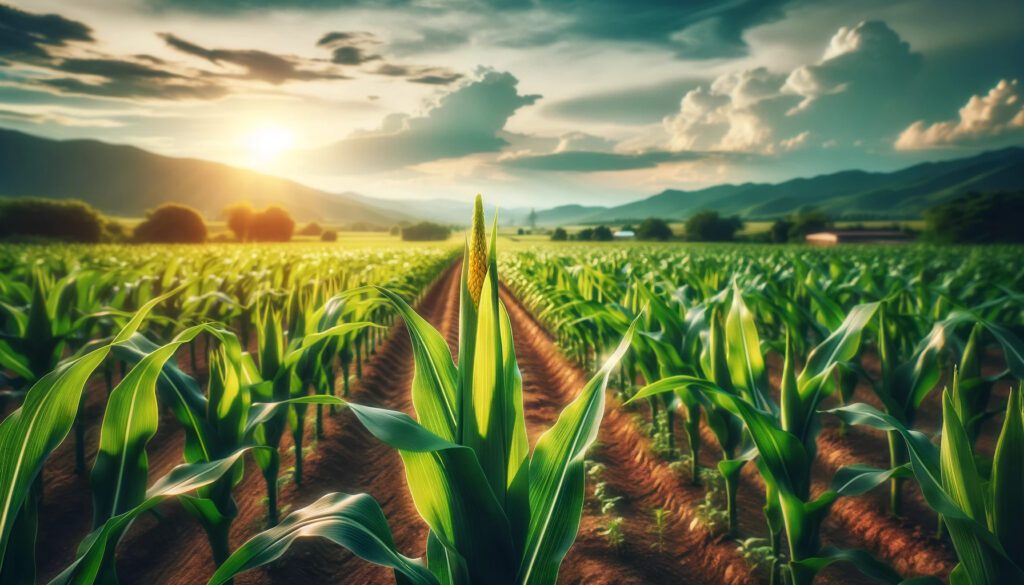 Campo de maíz orgánico en agricultura sostenible.