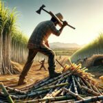 DALL·E 2024 01 23 17.44.05 A realistic depiction of sugarcane harvesting by farmers in Mexico. The image should capture the essence of manual sugarcane cutting in a rural Mexica