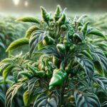 DALL·E 2024 01 24 17.11.39 A highly realistic close up image of a chile pepper plant in a field. The image should focus on the intricate details of the plant showing its green