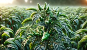 DALL·E 2024 01 24 17.11.39 A highly realistic close up image of a chile pepper plant in a field. The image should focus on the intricate details of the plant showing its green