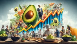 DALL·E 2024 04 19 09.56.19 A dynamic and realistic image that illustrates the significant growth in avocado consumption over recent years. The image should feature a large vibr