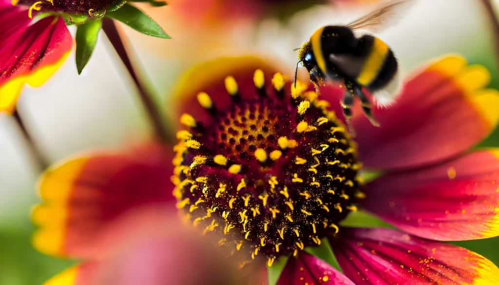 DALL·E 2024 08 13 16.47.20 A detailed close up image of a flower with visible pollen on its petals and center. The flower is vibrant, with rich colors, and the pollen is distinc