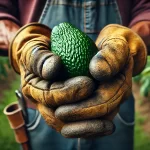 DALL·E 2024 08 14 15.00.14 An ultra realistic close up image of a Mexican farmer's hands wearing slightly dirty leather gloves from working in the field. The hands are carefully