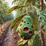 DALL·E 2024 08 14 15.10.47 An ultra realistic image showing a pest infestation in an avocado orchard. The image focuses on a section of an avocado tree where pests, such as inse