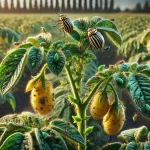 DALL·E 2024 08 16 16.37.13 A realistic image showing pests affecting a potato crop. The image highlights common potato pests, such as the Colorado potato beetle and aphids, on t