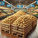 DALL·E 2024 08 16 17.21.42 A realistic image showing potatoes for sale in a supermarket. The potatoes are displayed in large bins or crates, neatly arranged and ready for custom