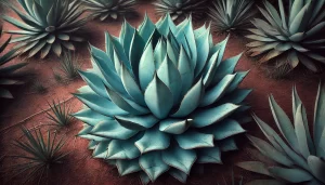 DALL·E 2024 08 20 11.07.00 A highly realistic close up image of a mature blue agave plant used in tequila production. The thick, spiky leaves of the agave are a vibrant blue gre