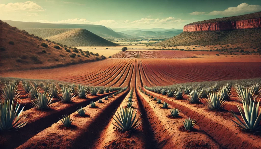 DALL·E 2024 08 20 11.10.51 A highly realistic image of a field in Mexico with soil prepared and ready for planting agave. The land is flat and evenly plowed, with reddish brown