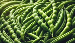 DALL·E 2024 08 20 12.00.30 A highly realistic close up image of freshly harvested green beans (ejotes). The image shows a pile of bright green, slender green beans, with their s