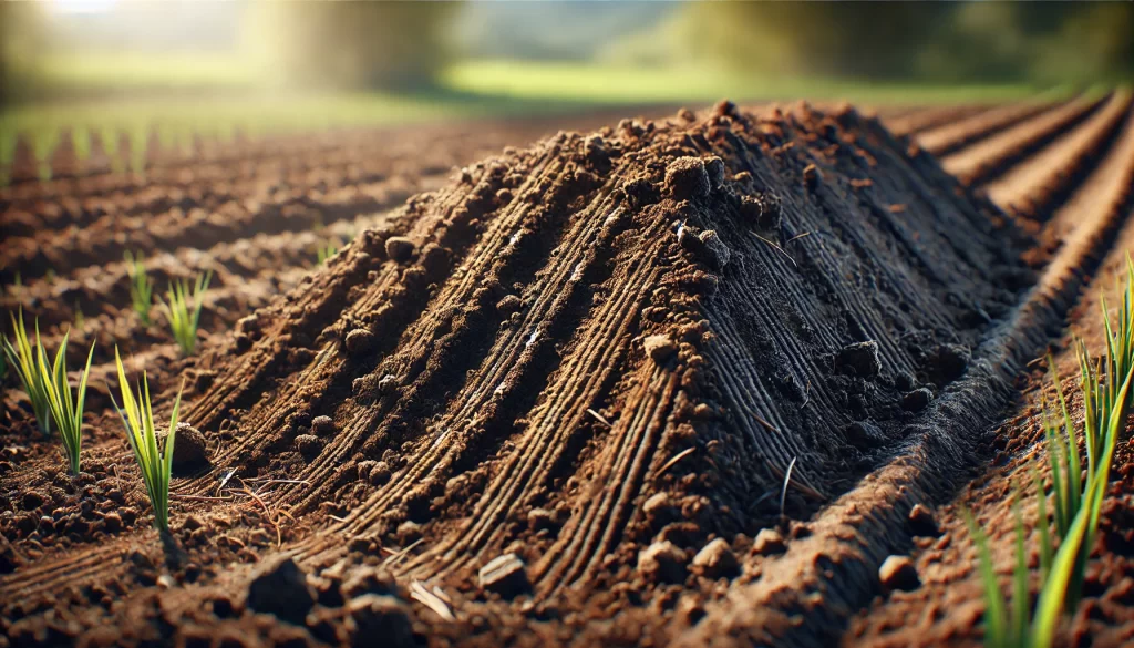 DALL·E 2024 08 23 10.20.44 A realistic image of soil prepared and ready for planting. The soil appears well tilled, smooth, and free of debris, with a rich, dark brown color ind