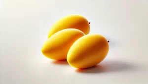 DALL·E 2024 08 23 10.32.13 A realistic image of three ripe Ataulfo mangoes placed on a white background. The mangoes are bright yellow, with smooth, slightly curved shapes, and