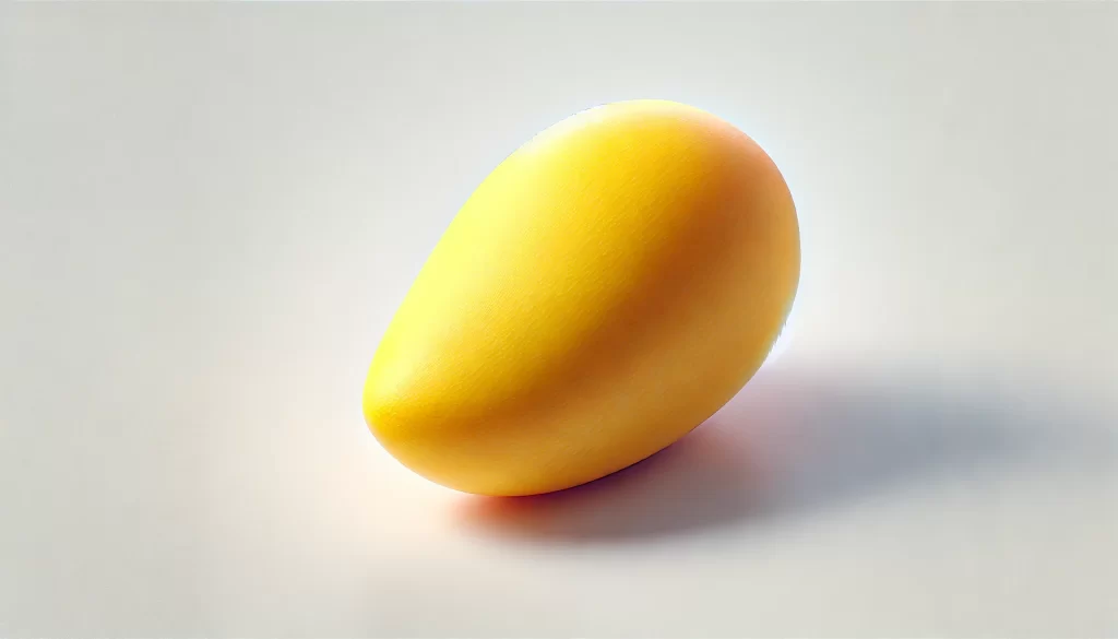 DALL·E 2024 08 23 12.42.38 A realistic image of a single, ripe Ataulfo mango on a plain white background. The mango is bright yellow, with a smooth, slightly curved shape that i