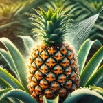 DALL·E 2024 08 29 15.39.01 A highly realistic close up image of a pineapple being sprayed with pesticide. The focus should be on the developing pineapple fruit, with visible dro