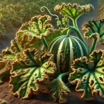 DALL·E 2025 01 09 12.53.10 A highly realistic depiction of a melon plant (Cucumis melo) showing signs of calcium (Ca) deficiency. The leaves have curling edges and irregular, di