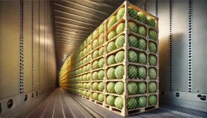 DALL·E 2025 01 09 16.35.31 An ultra realistic close up of the rear trailer of a truck filled with crates of melons (Cucumis melo). The crates are neatly stacked, each filled wit