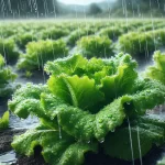 DALL·E 2025 01 10 16.18.59 A highly realistic close up image of a lettuce plant in a field during a rainy day. The lettuce leaves are vibrant green, covered with glistening rain