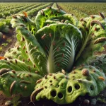 DALL·E 2025 01 10 17.00.23 A highly realistic close up image of a lettuce plant in a field infested with multiple pests, including aphids, slugs, snails, and spider mites. The a