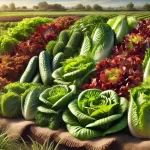 DALL·E 2025 01 13 10.59.09 A highly realistic image showcasing different varieties of lettuce placed side by side in a field. The varieties include crisphead lettuce, butterhead