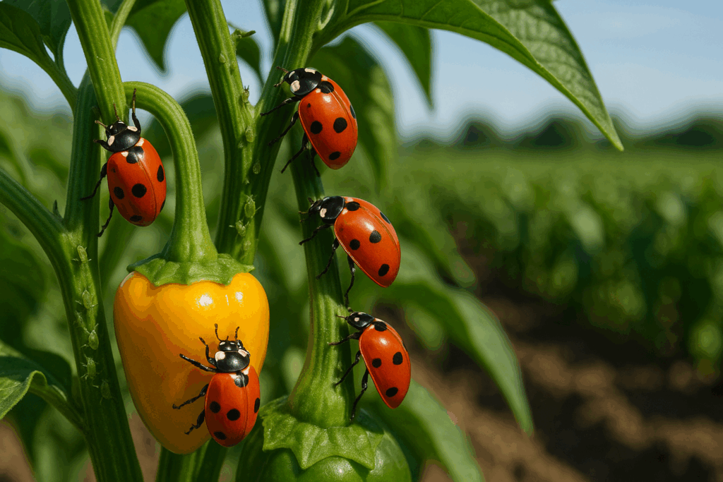 Complete life cycle of a ladybug from egg to adult, useful for identifying its stages in integrated pest management.
