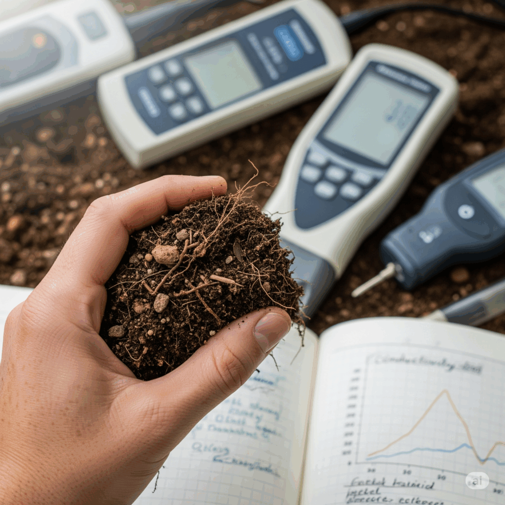 Farmer analyzing a soil sample.