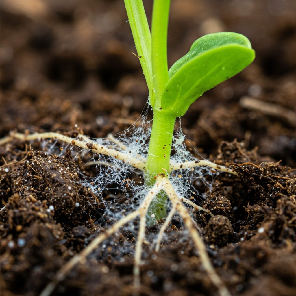Wurzeln mit freisetzenden Pilzen, die Phosphorverbindungen abbauen.