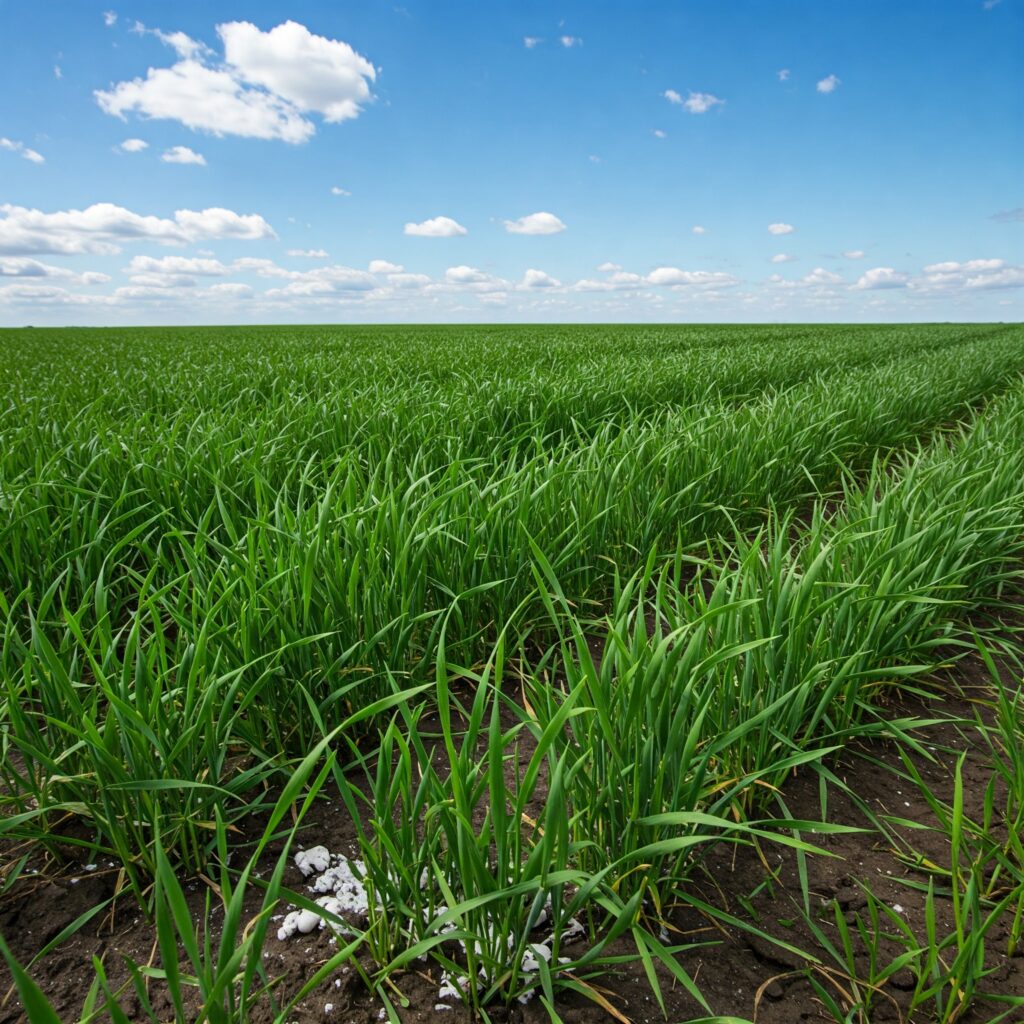 Campo agrícola vigoroso gracias a hongos promotores del crecimiento.