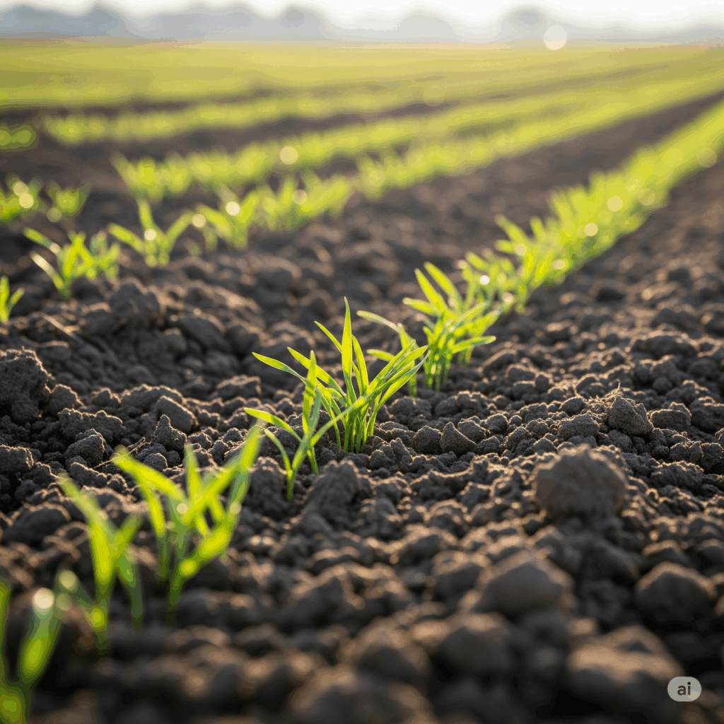 Healthy seedlings growing in fertile soil.