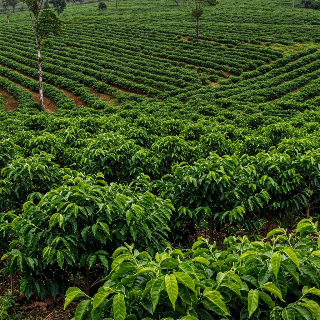 Prevención efectiva de la roya en plantas de café saludables.