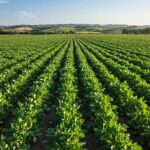 Campo de cultivo saludable con plantas colonizadas por hongos endófitos.